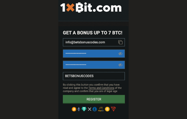 Inserting the 1xBit Promo Code during the registration process