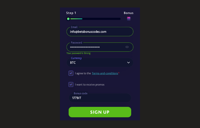 Inserting the 7BitCasino Bonus Code during the registration process