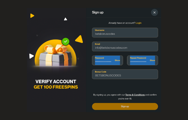 Inserting the FortuneJack Bonus Code during the registration process
