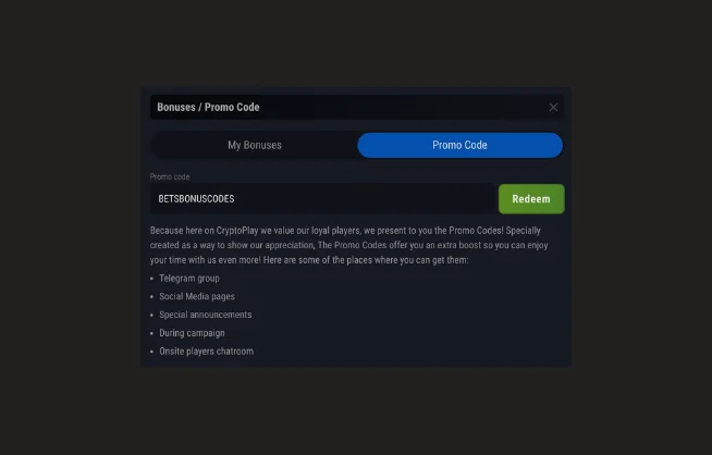 Inserting the CryptoPlay Promo Code during the registration process