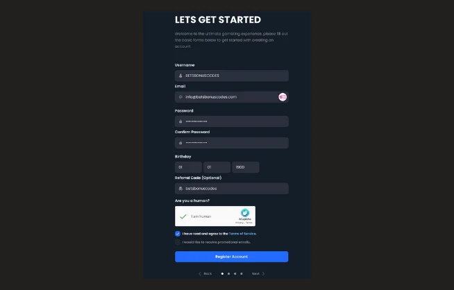 Inserting the Chips.gg Referral Code during the registration process