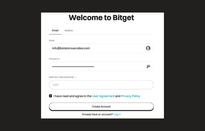 Inserting the Bitget Referral Code during the registration process