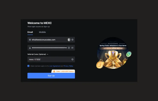Inserting the MEXC Referral Code during the registration process